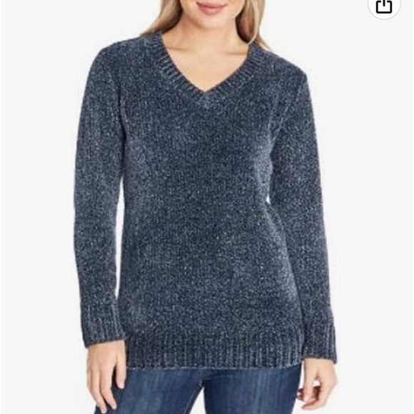 Orvis Navy Chenille Tunic Sweater Size Medium - Picture 1 of 11